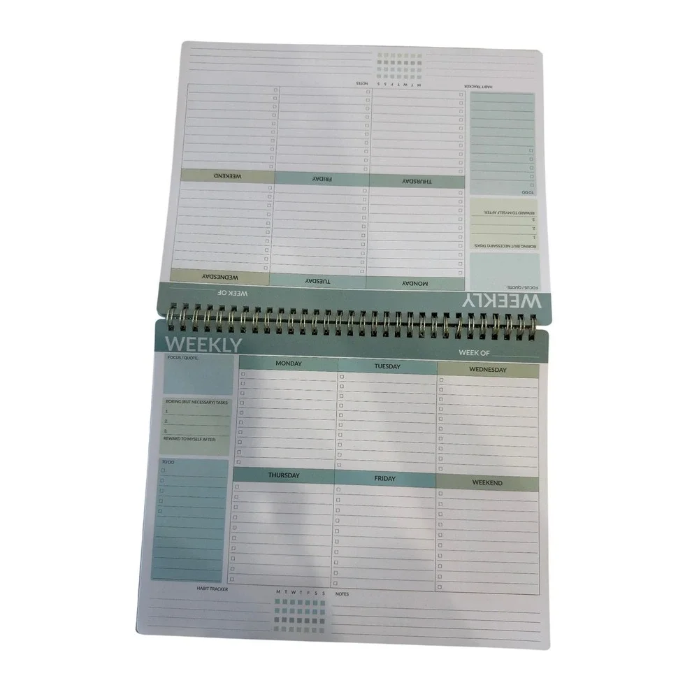 Undated Weekly Planner Spiral Notepad Sage Green Habit Tracker To-Do List Pad